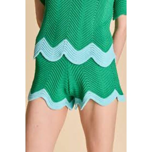 English Factory Pants - English Factory Georgica Scallop Wave Crochet Shorts NWT Green Blue XS BohoChic